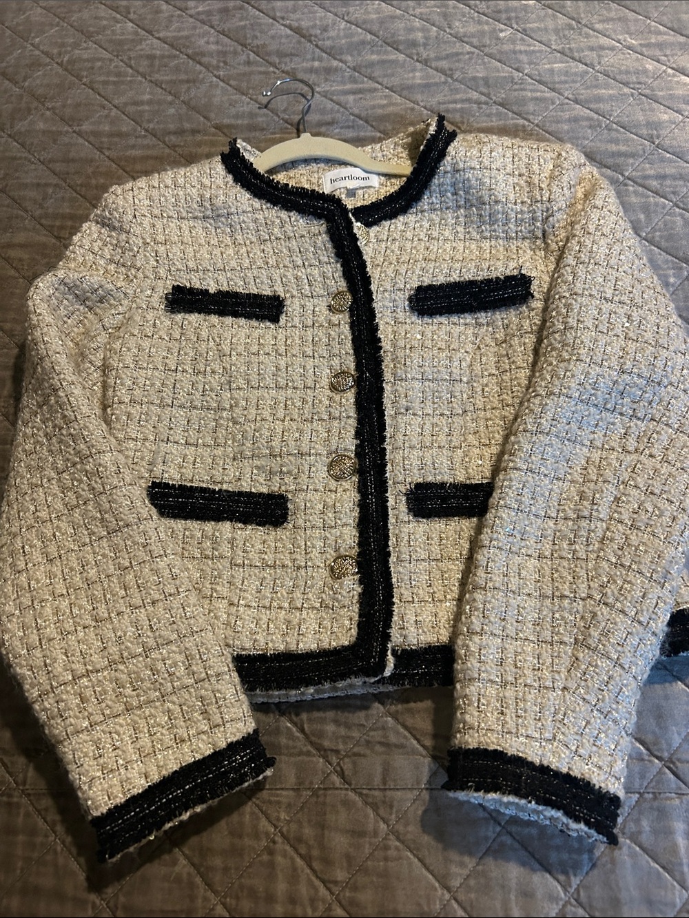 Heartloom Cream Tweed Jacket with Black Trim